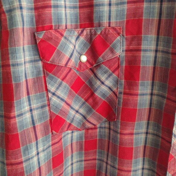 Wrangler Vintage Mens Western Shirt XXL Pearl Snap Red Blue Check Cowboy - Picture 5 of 9